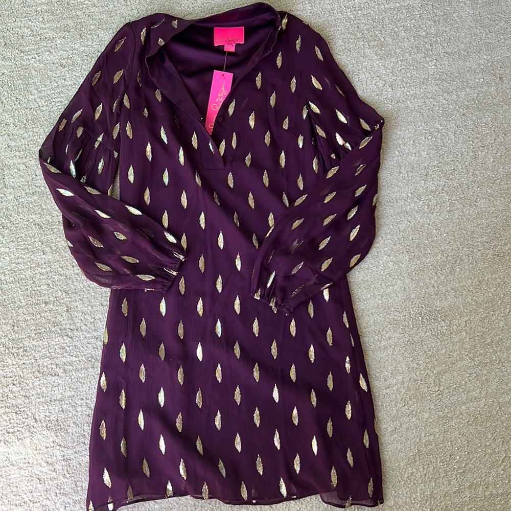 Lilly Pulitzer shift Shea Silk Dress in Cabernet berry 00 NWT